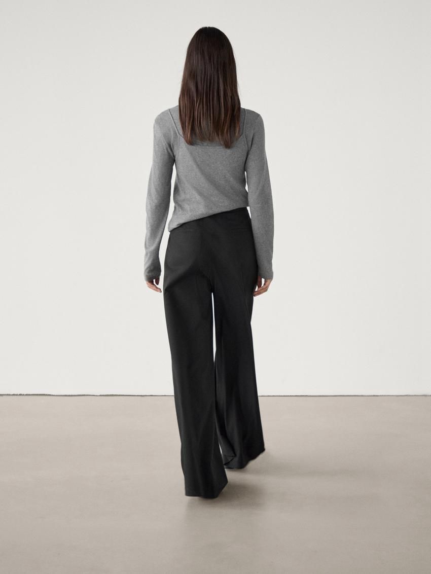 Massimo Dutti Pleated Palazzo Women Trousers Black | US-CG6970854
