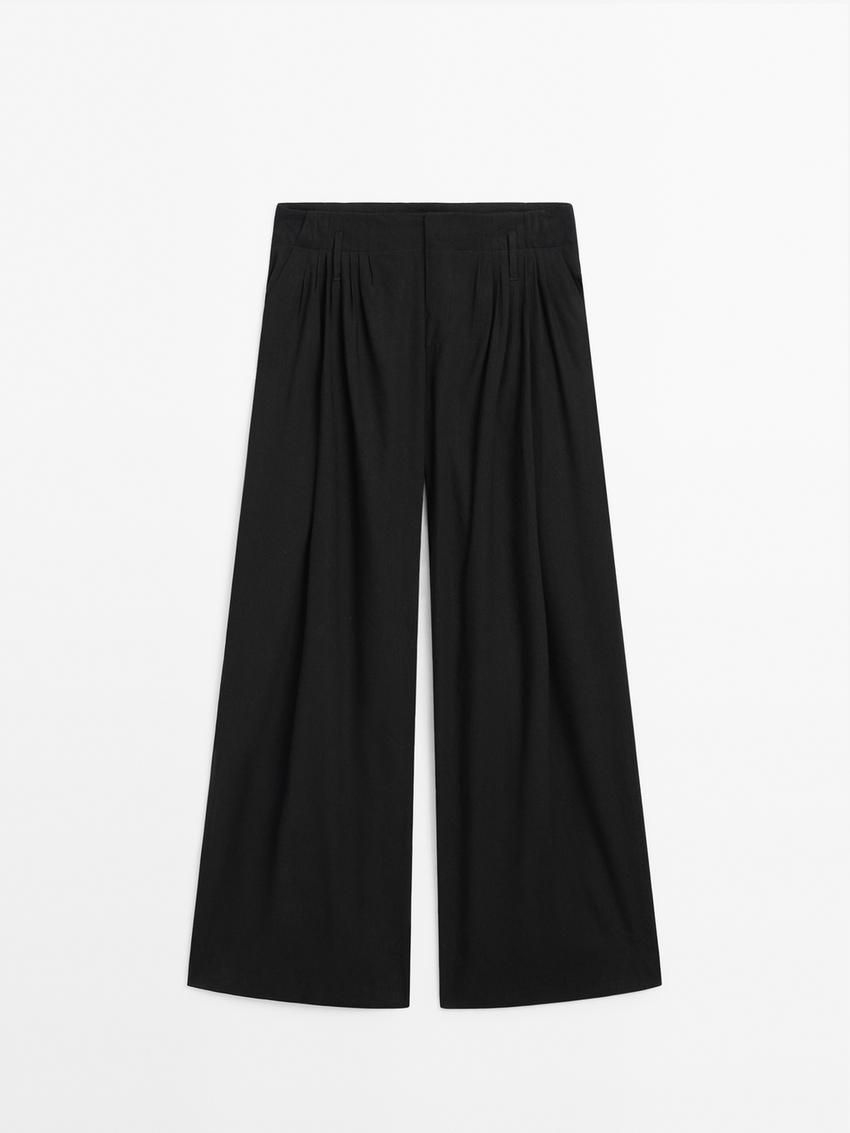Massimo Dutti Pleated Palazzo Women Trousers Black | US-CG6970854