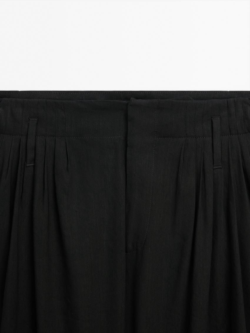 Massimo Dutti Pleated Palazzo Women Trousers Black | US-CG6970854