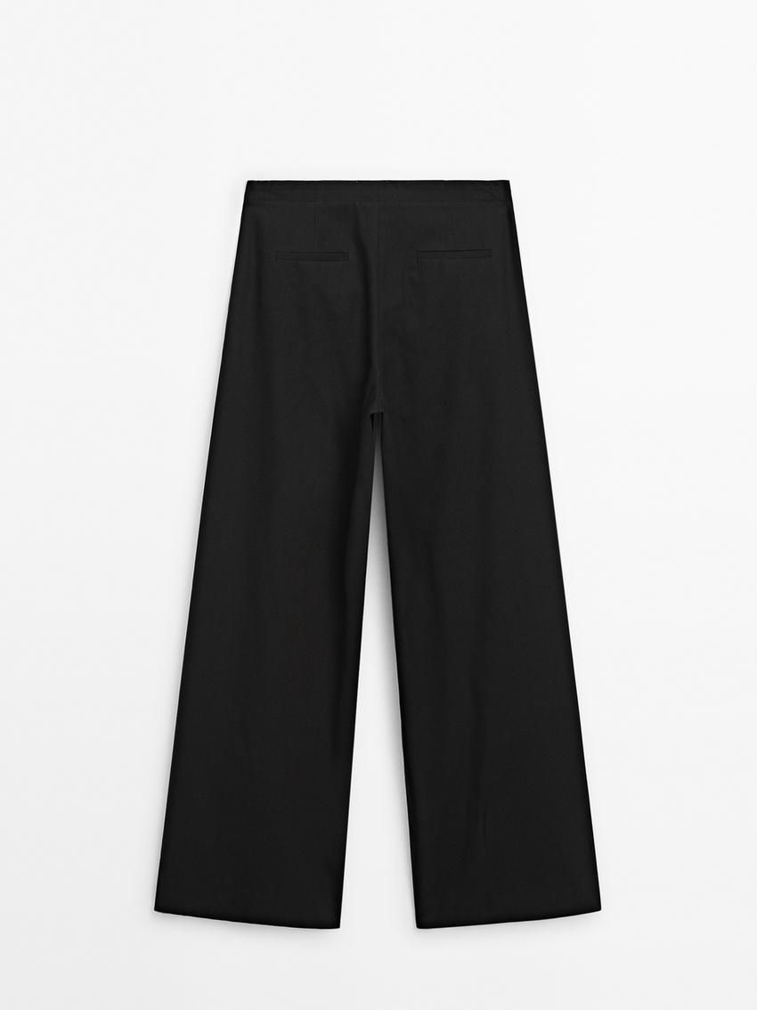 Massimo Dutti Pleated Palazzo Women Trousers Black | US-CG6970854