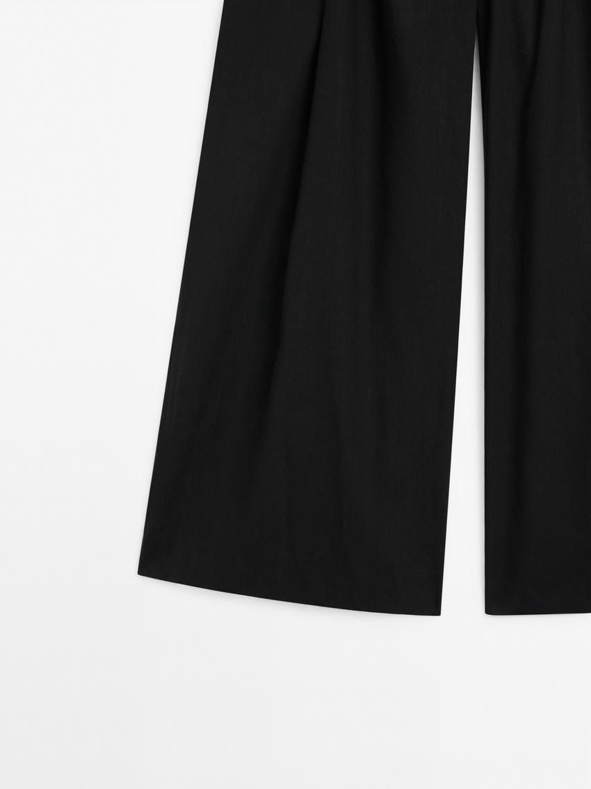 Massimo Dutti Pleated Palazzo Women Trousers Black | US-CG6970854