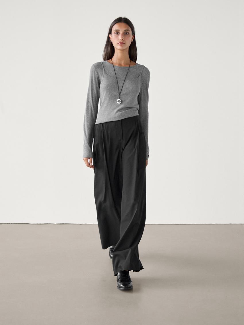 Massimo Dutti Pleated Palazzo Women Trousers Black | US-CG6970854