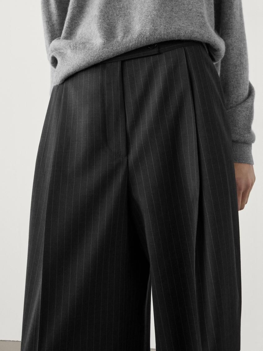 Massimo Dutti Pleated Pinstripe Women Trousers Dark Grey | US-MY6359801