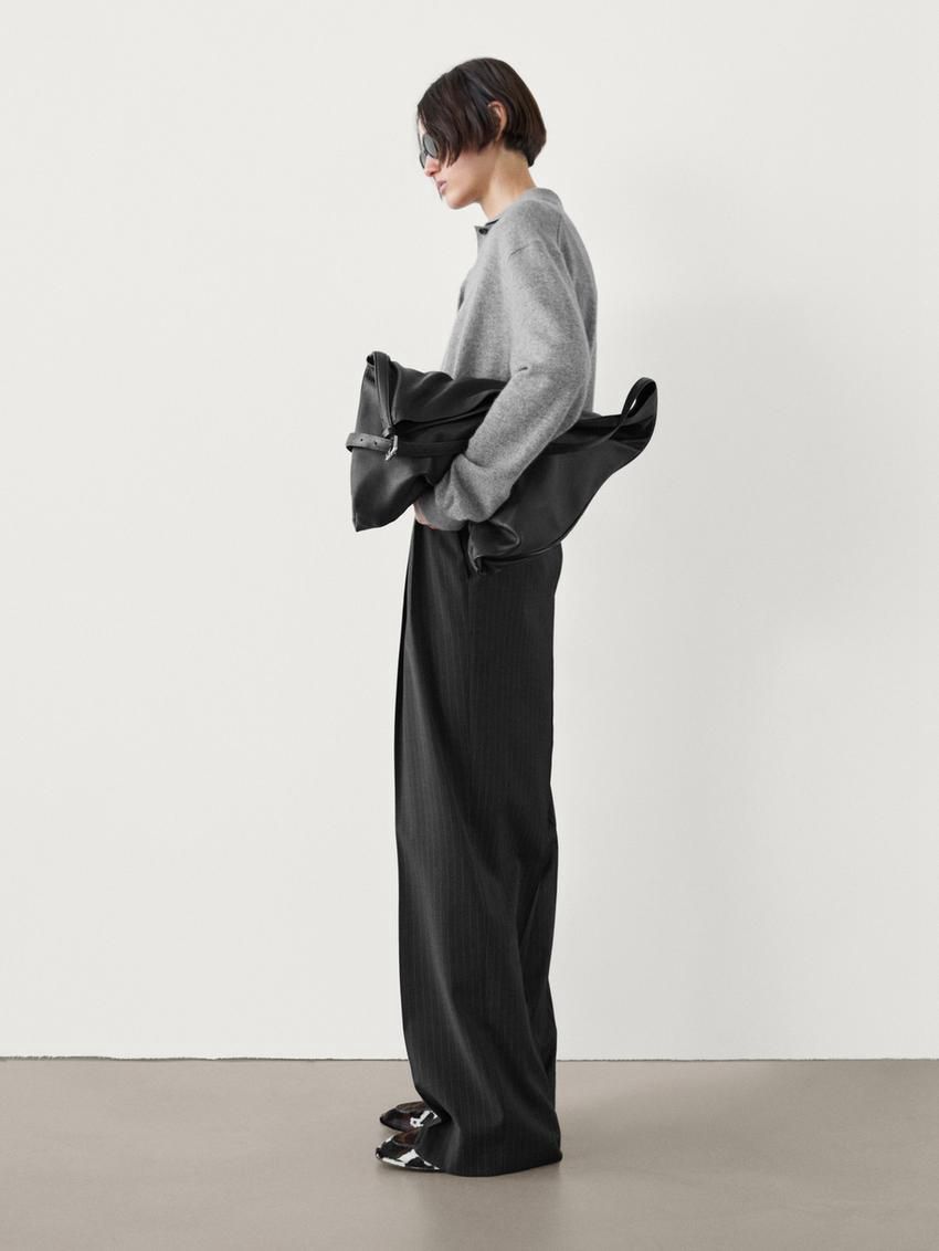 Massimo Dutti Pleated Pinstripe Women Trousers Dark Grey | US-MY6359801