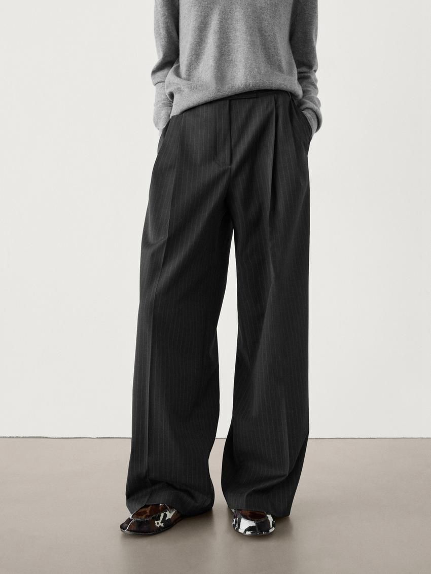 Massimo Dutti Pleated Pinstripe Women Trousers Dark Grey | US-MY6359801