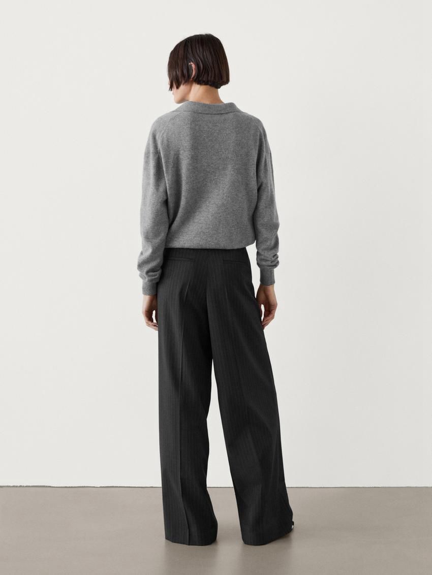 Massimo Dutti Pleated Pinstripe Women Trousers Dark Grey | US-MY6359801