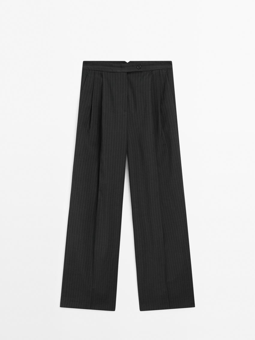 Massimo Dutti Pleated Pinstripe Women Trousers Dark Grey | US-MY6359801