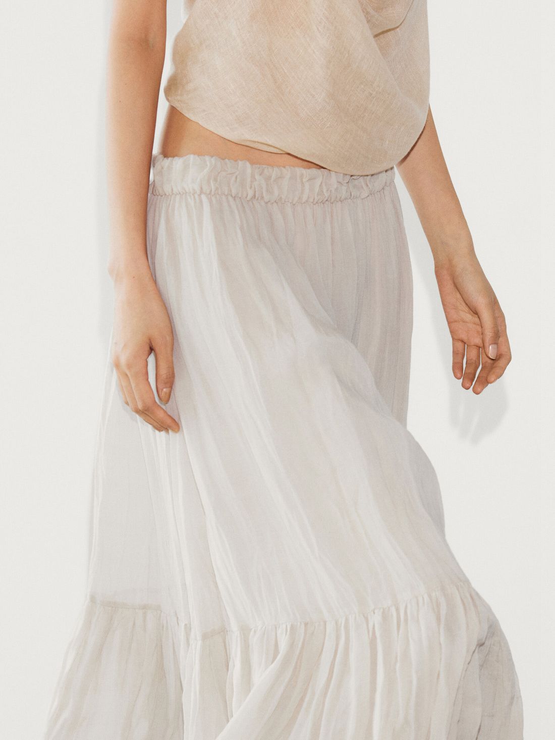 Massimo Dutti Pleated Ramie Blend Maxi Women Skirts Cream | US-YT7108423