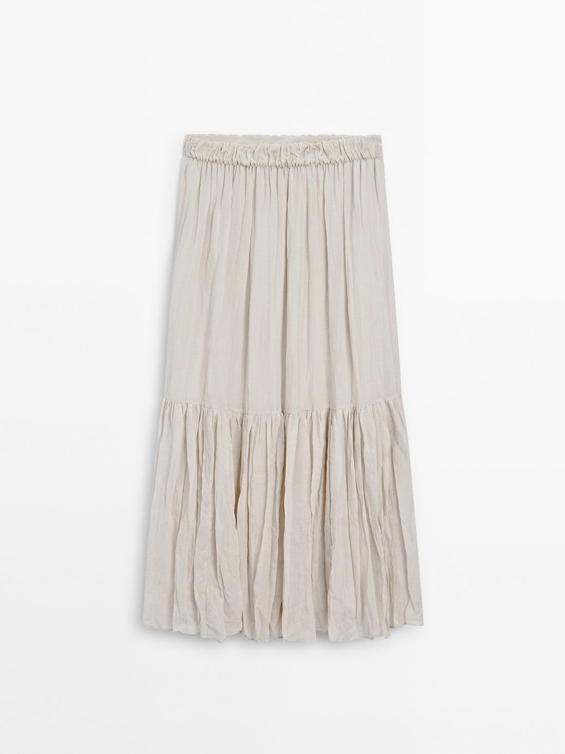 Massimo Dutti Pleated Ramie Blend Maxi Women Skirts Cream | US-YT7108423