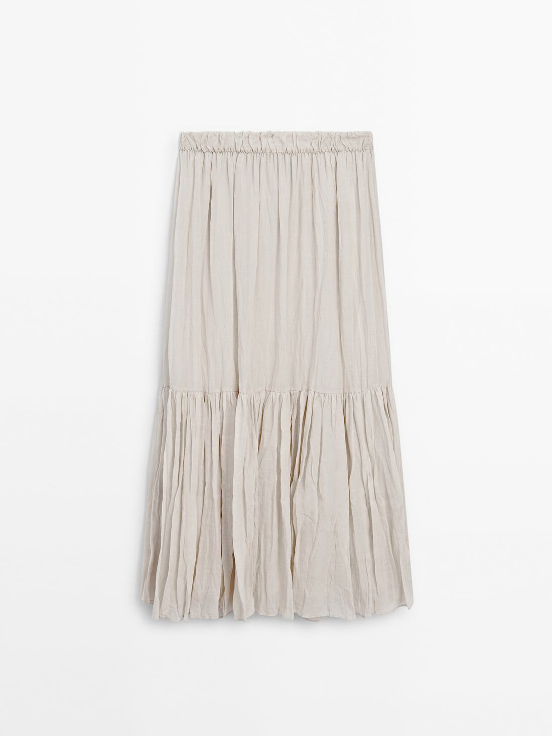 Massimo Dutti Pleated Ramie Blend Maxi Women Skirts Cream | US-YT7108423
