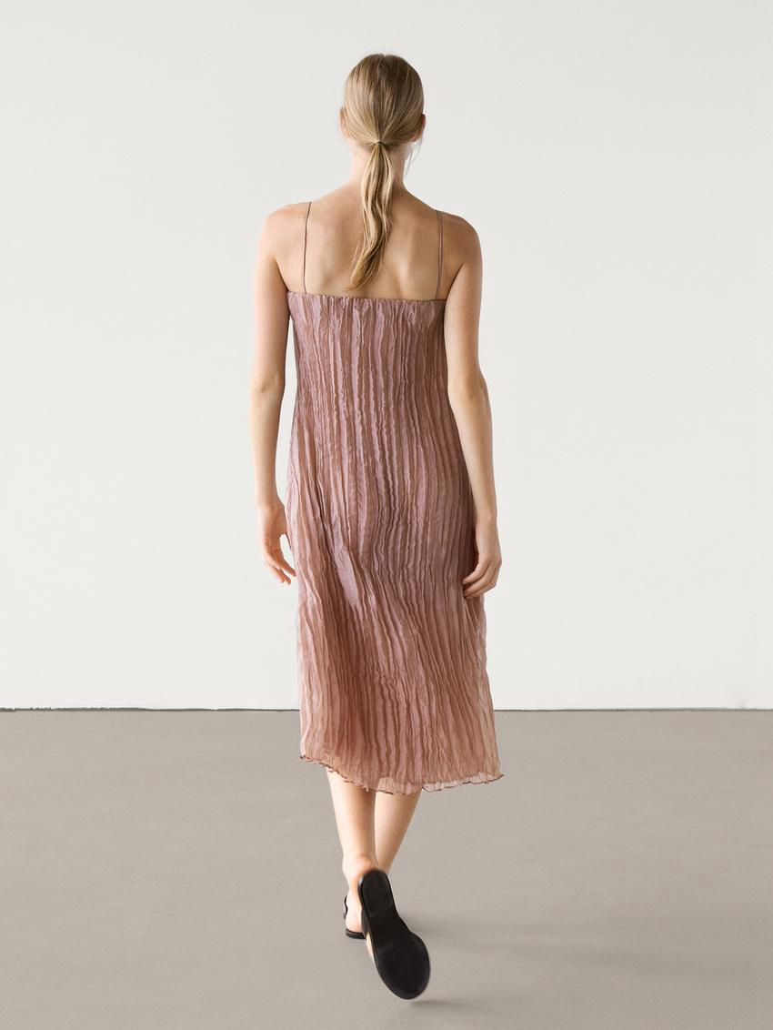 Massimo Dutti Pleated Strappy Midi Women Dress Pink | US-IO0572836