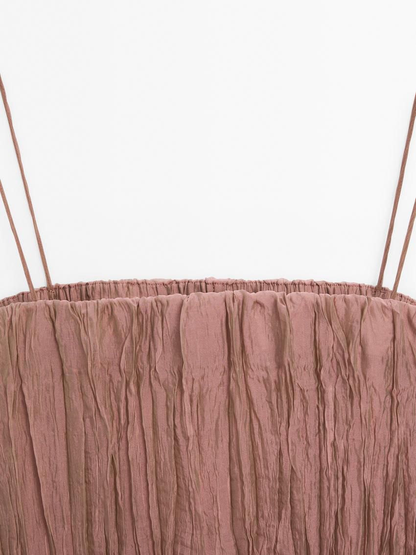 Massimo Dutti Pleated Strappy Midi Women Dress Pink | US-IO0572836