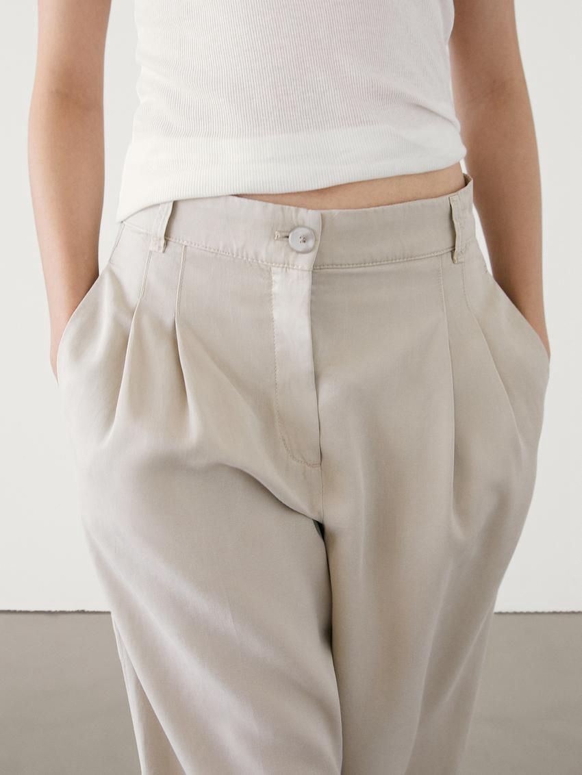 Massimo Dutti Pleated Wide-leg Women Trousers Beige | US-UI5738902