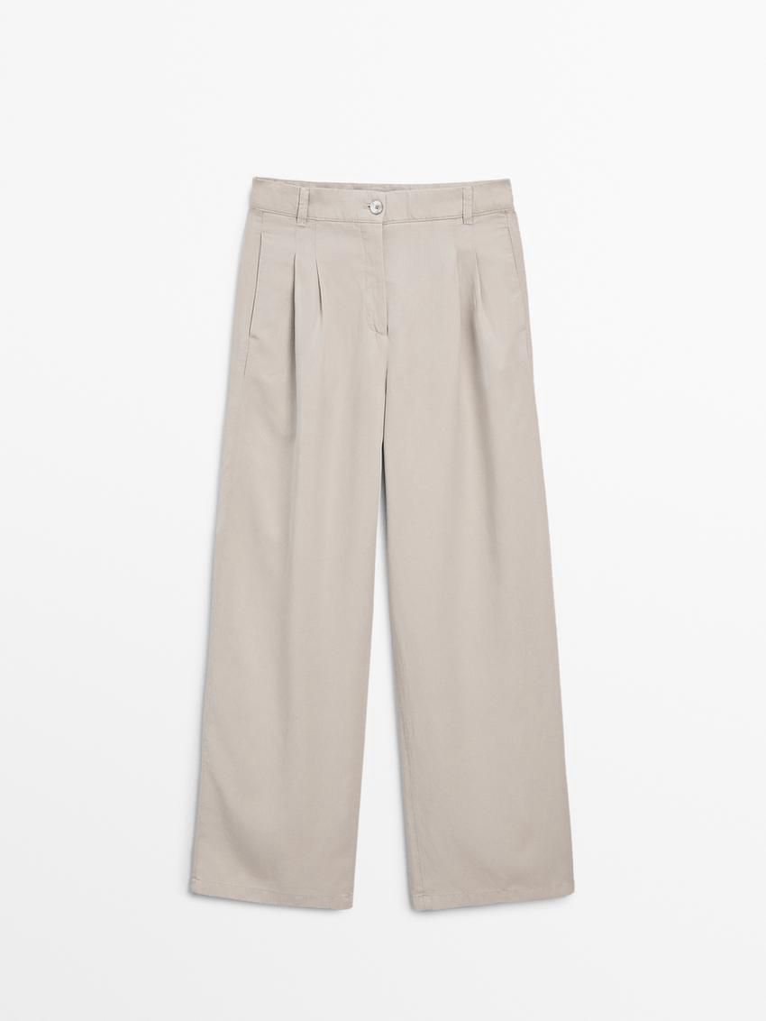 Massimo Dutti Pleated Wide-leg Women Trousers Beige | US-UI5738902