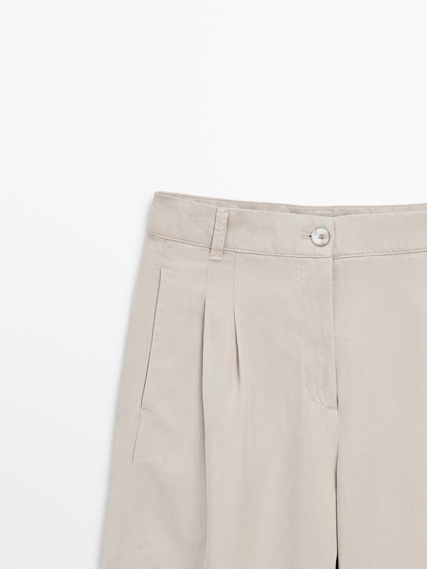 Massimo Dutti Pleated Wide-leg Women Trousers Beige | US-UI5738902