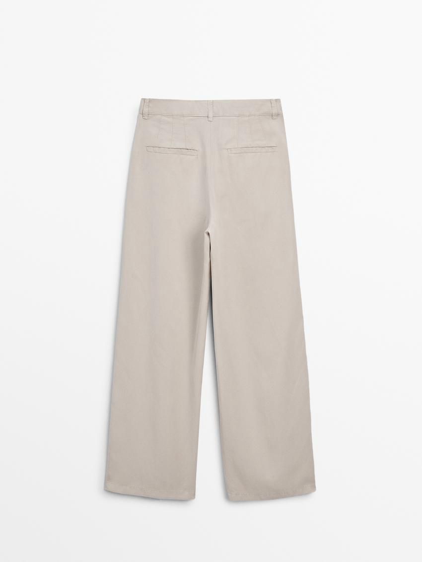 Massimo Dutti Pleated Wide-leg Women Trousers Beige | US-UI5738902