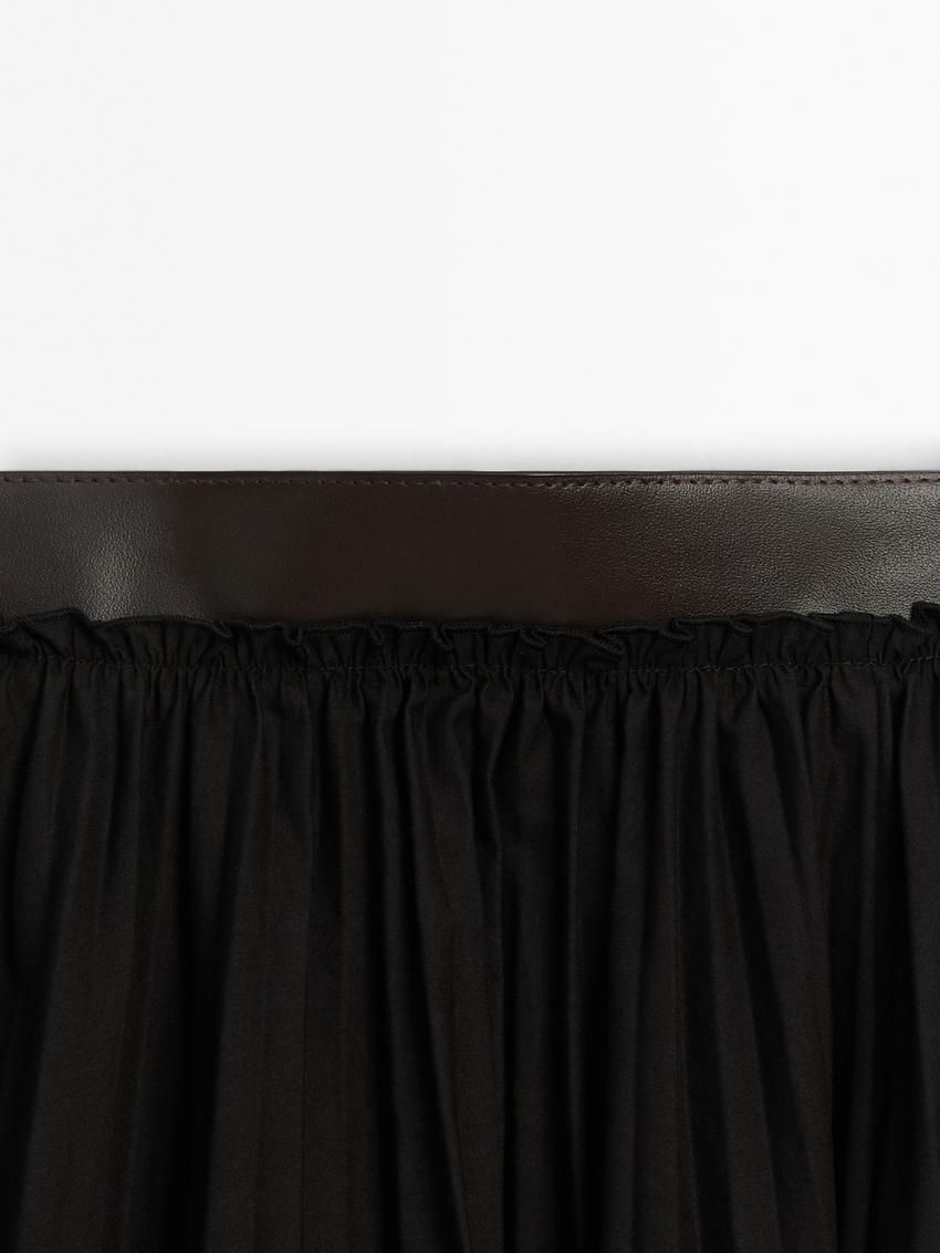 Massimo Dutti Pleated With Detail Women Leather Skirt Black | US-ED6528049