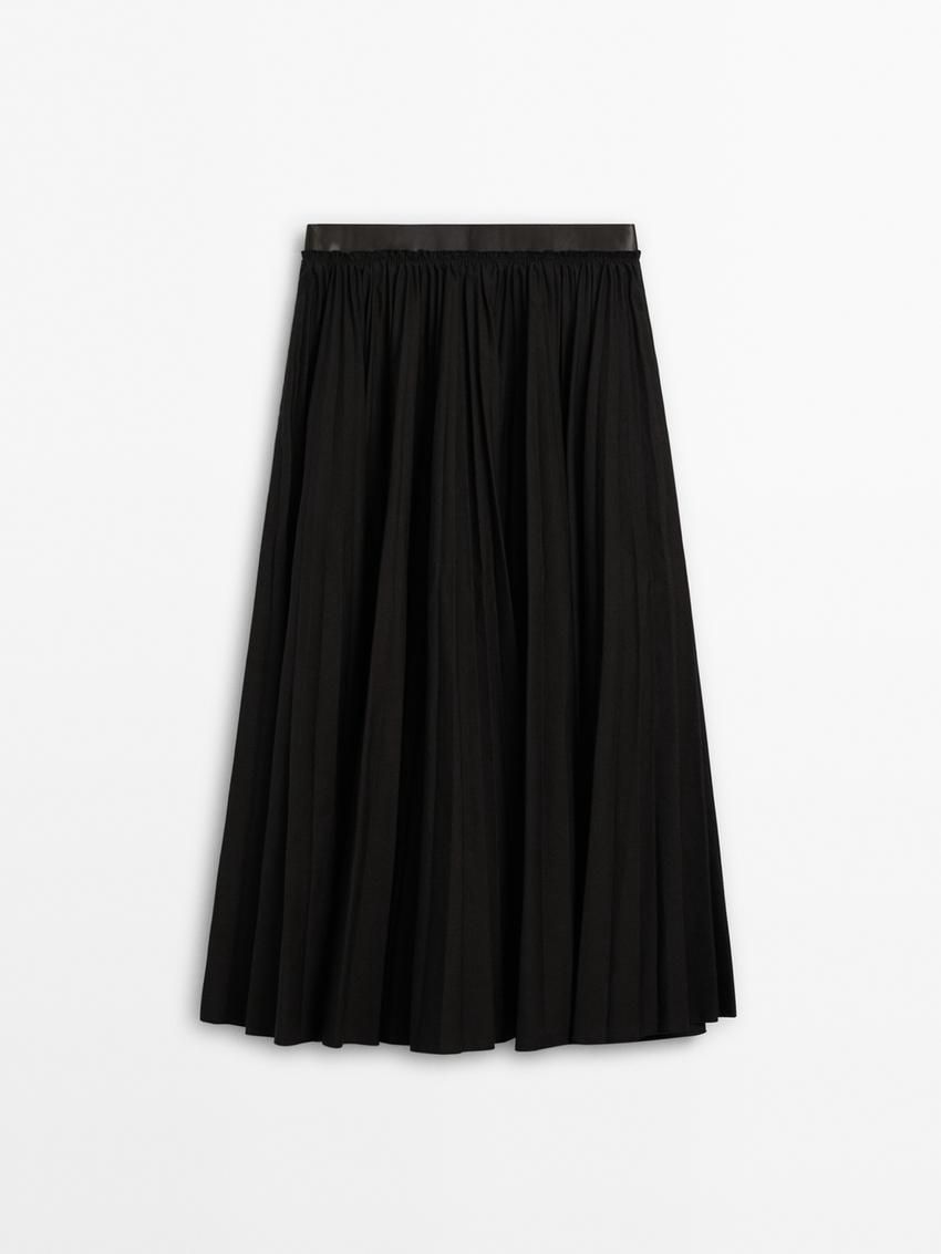 Massimo Dutti Pleated With Detail Women Leather Skirt Black | US-ED6528049
