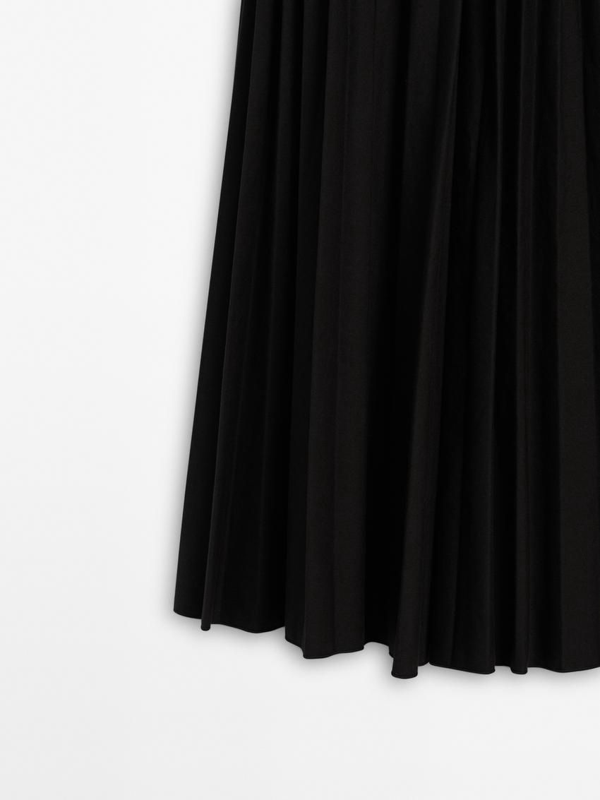 Massimo Dutti Pleated With Detail Women Leather Skirt Black | US-ED6528049