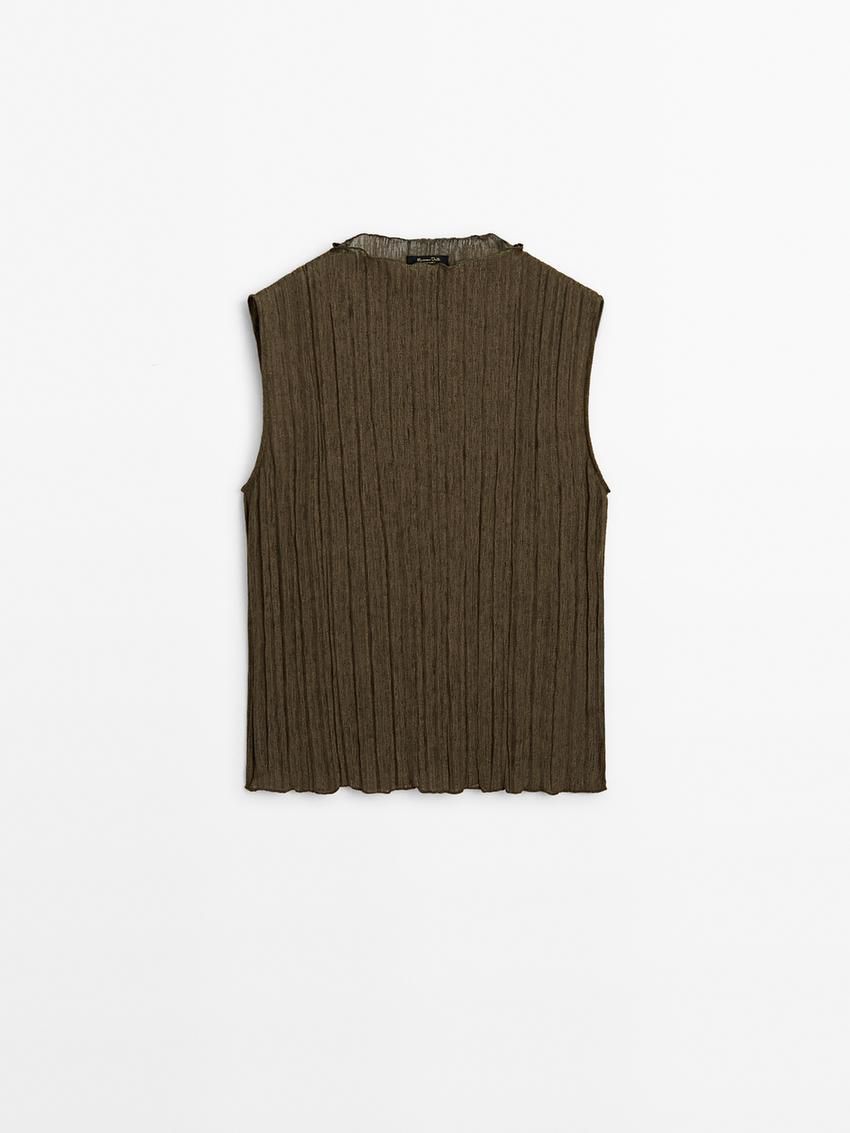Massimo Dutti Pleated With Funnel Neck Women Top Dark Brown | US-QB3981674