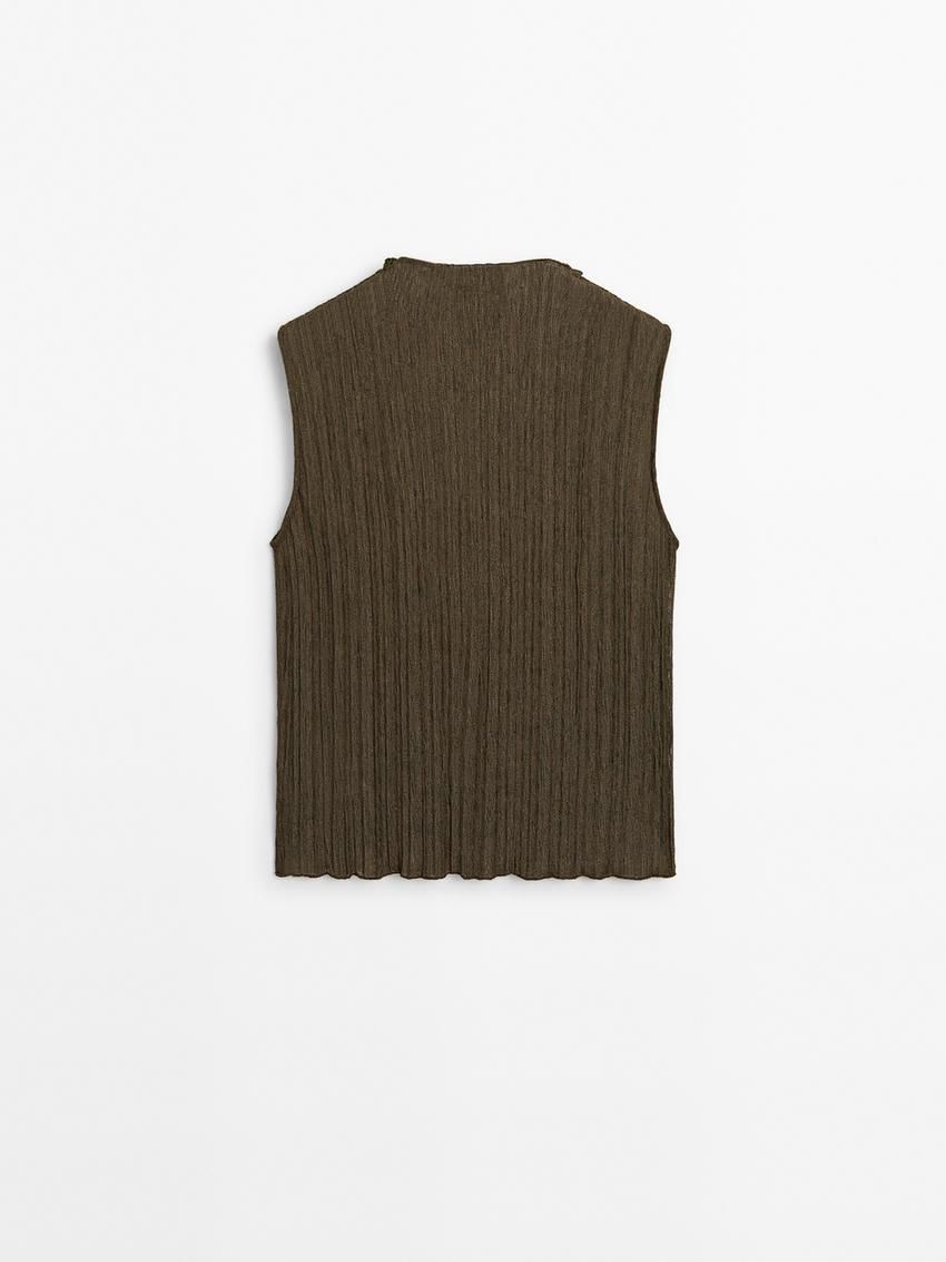 Massimo Dutti Pleated With Funnel Neck Women Top Dark Brown | US-QB3981674