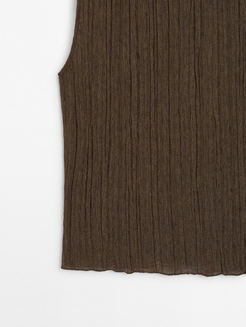 Massimo Dutti Pleated With Funnel Neck Women Top Dark Brown | US-QB3981674