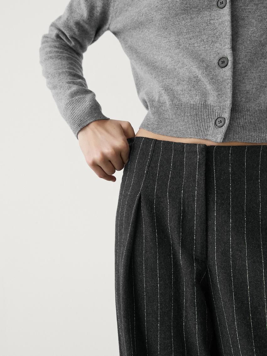 Massimo Dutti Pleated Wool Blend Palazzo Women Trousers Dark Grey | US-GW6092841
