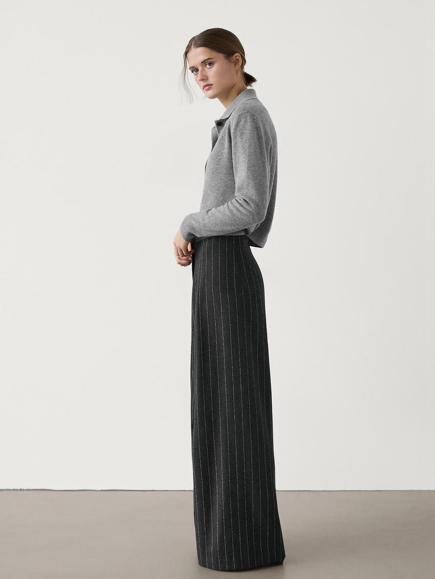 Massimo Dutti Pleated Wool Blend Palazzo Women Trousers Dark Grey | US-GW6092841