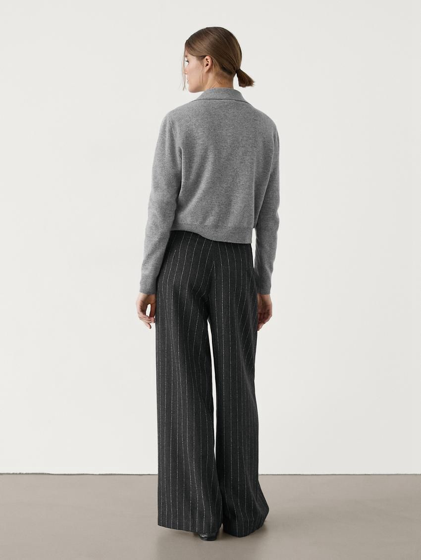 Massimo Dutti Pleated Wool Blend Palazzo Women Trousers Dark Grey | US-GW6092841