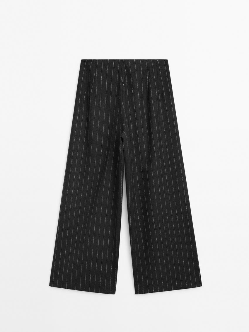 Massimo Dutti Pleated Wool Blend Palazzo Women Trousers Dark Grey | US-GW6092841