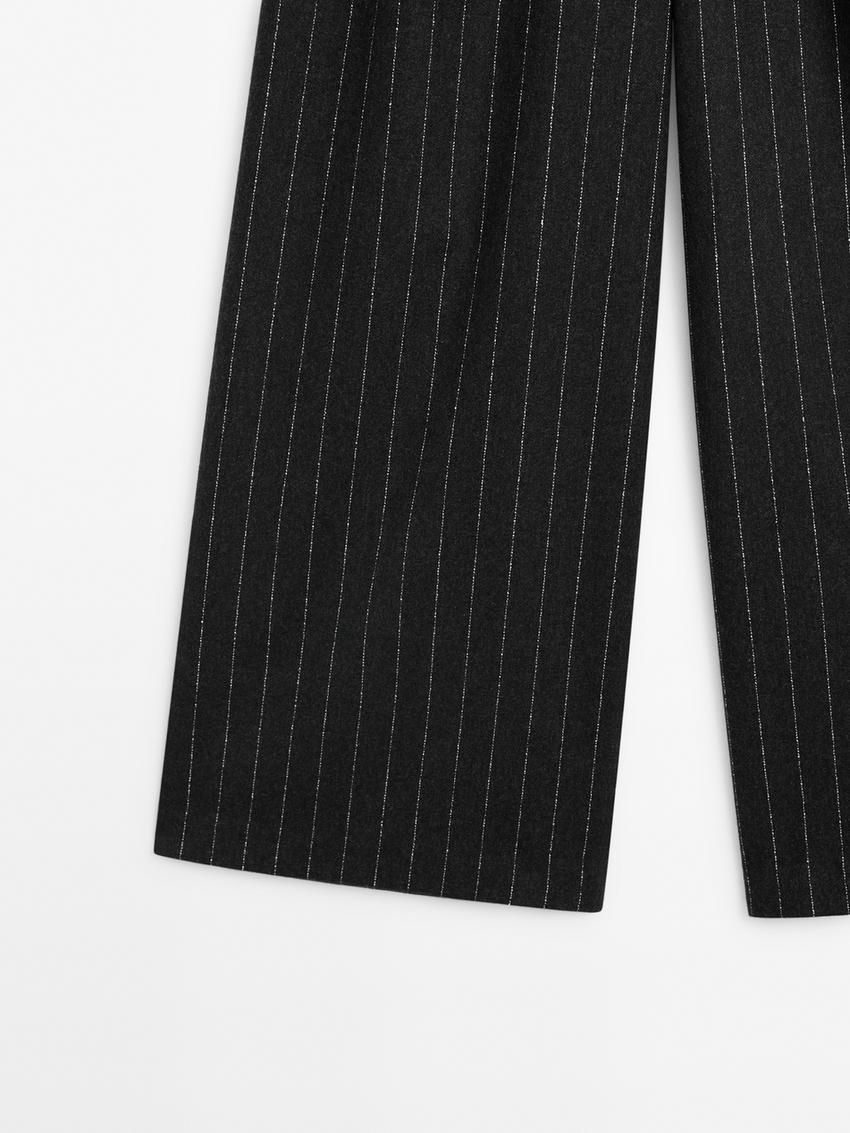 Massimo Dutti Pleated Wool Blend Palazzo Women Trousers Dark Grey | US-GW6092841