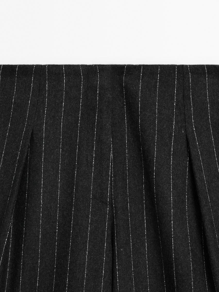 Massimo Dutti Pleated Wool Blend Palazzo Women Trousers Dark Grey | US-GW6092841