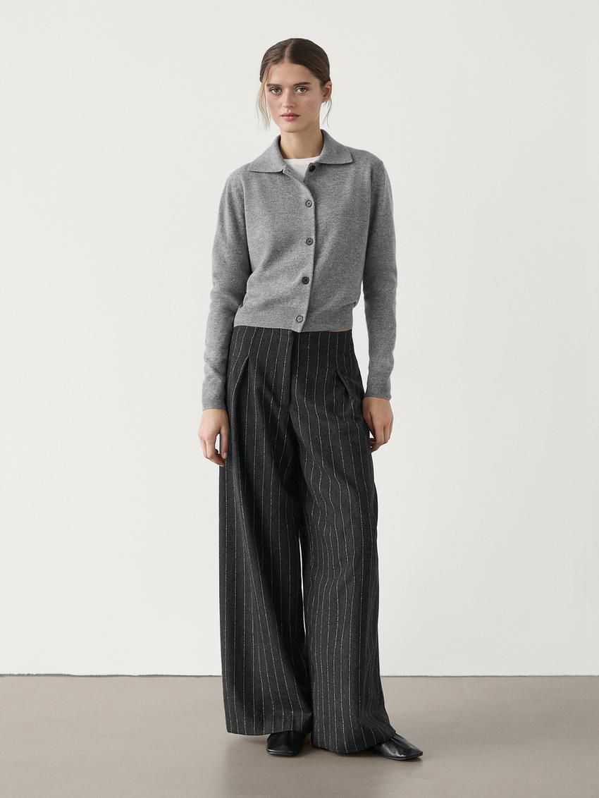 Massimo Dutti Pleated Wool Blend Palazzo Women Trousers Dark Grey | US-GW6092841