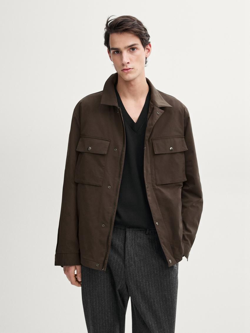 Massimo Dutti Pocket Details Men Jacket Dark Brown | US-BL8072365