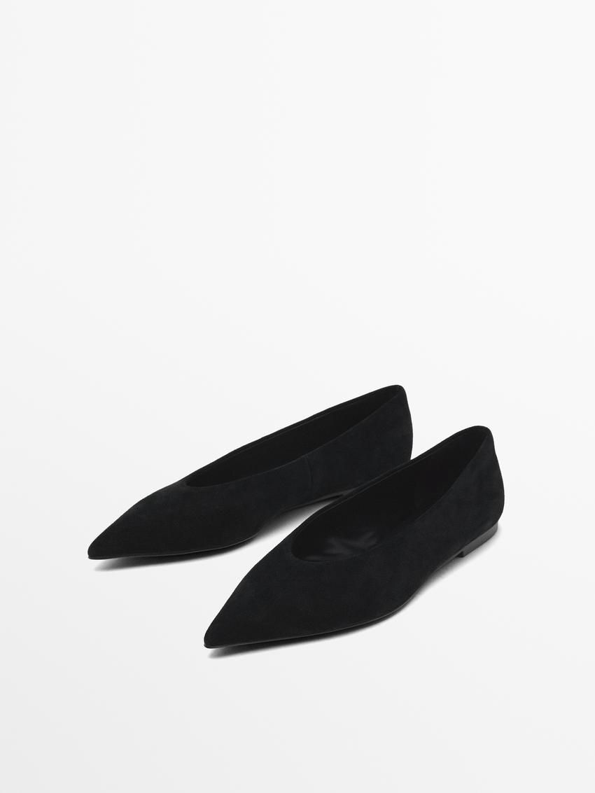 Massimo Dutti Pointed Toe Women Ballet Flats Black | US-WD2601487