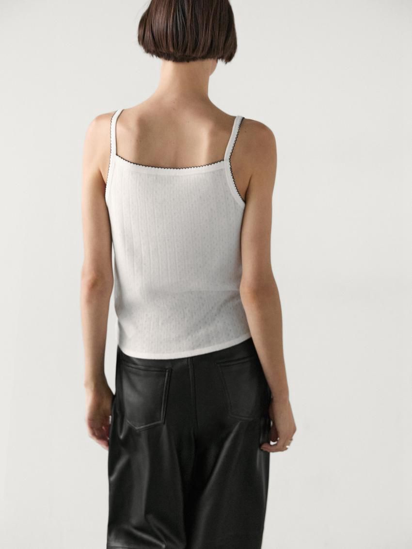 Massimo Dutti Pointelle With Bow Detail Women Top Cream | US-AC6487139