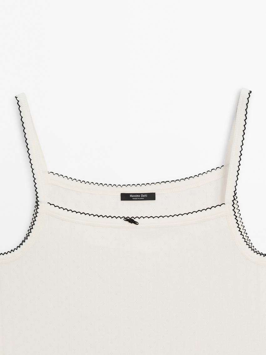 Massimo Dutti Pointelle With Bow Detail Women Top Cream | US-AC6487139
