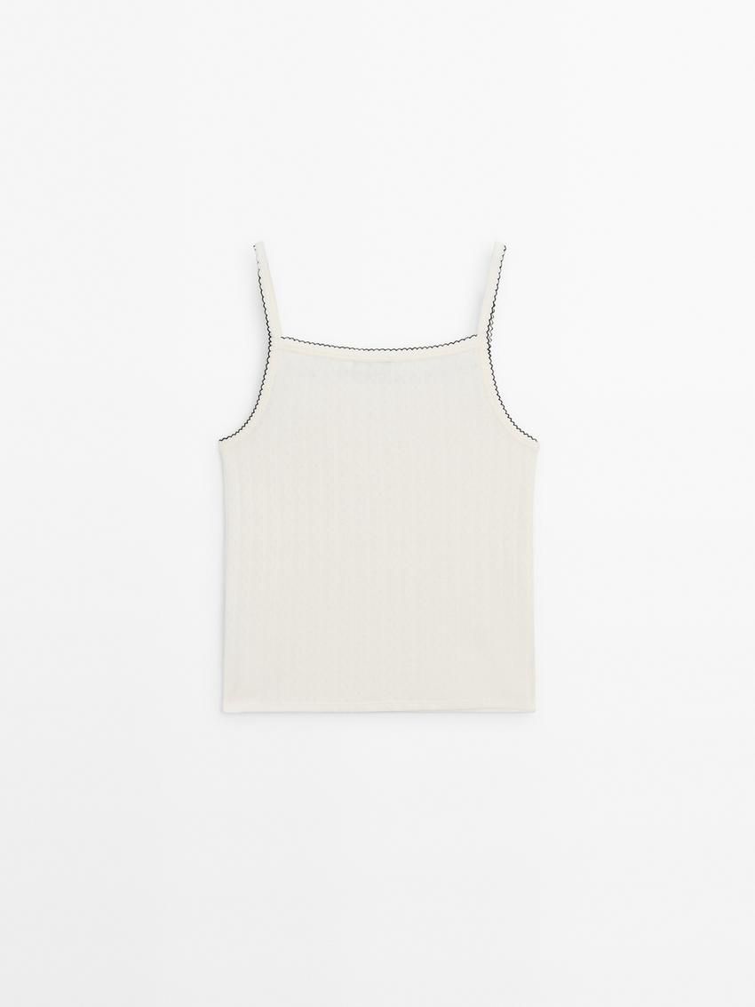 Massimo Dutti Pointelle With Bow Detail Women Top Cream | US-AC6487139