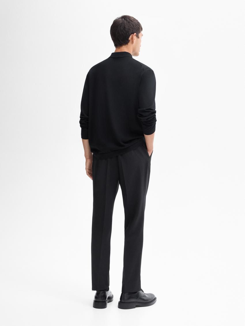 Massimo Dutti Polo Collar In Merino Wool Men Sweater Black | US-GM4190726