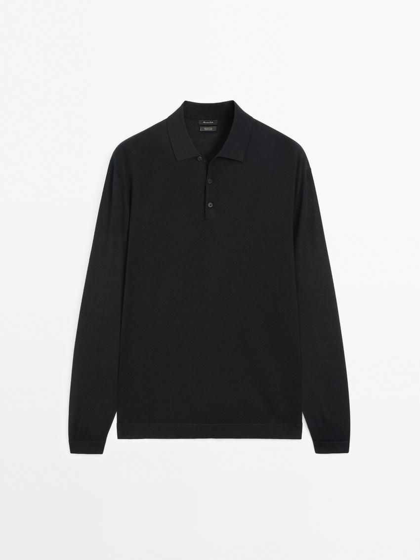 Massimo Dutti Polo Collar In Merino Wool Men Sweater Black | US-GM4190726