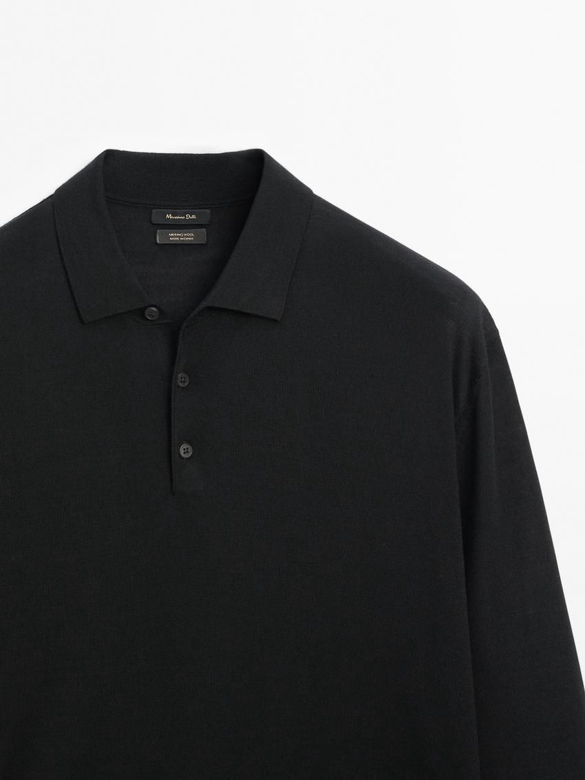 Massimo Dutti Polo Collar In Merino Wool Men Sweater Black | US-GM4190726