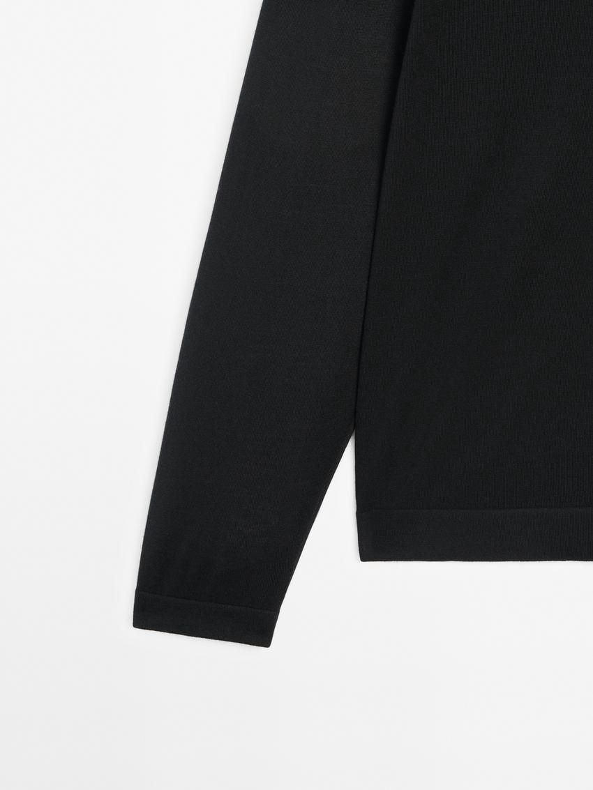 Massimo Dutti Polo Collar In Merino Wool Men Sweater Black | US-GM4190726