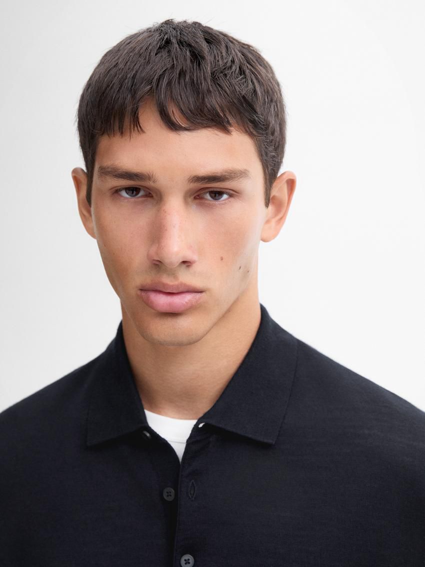 Massimo Dutti Polo Collar In Merino Wool Men Sweater Navy | US-KH0572439