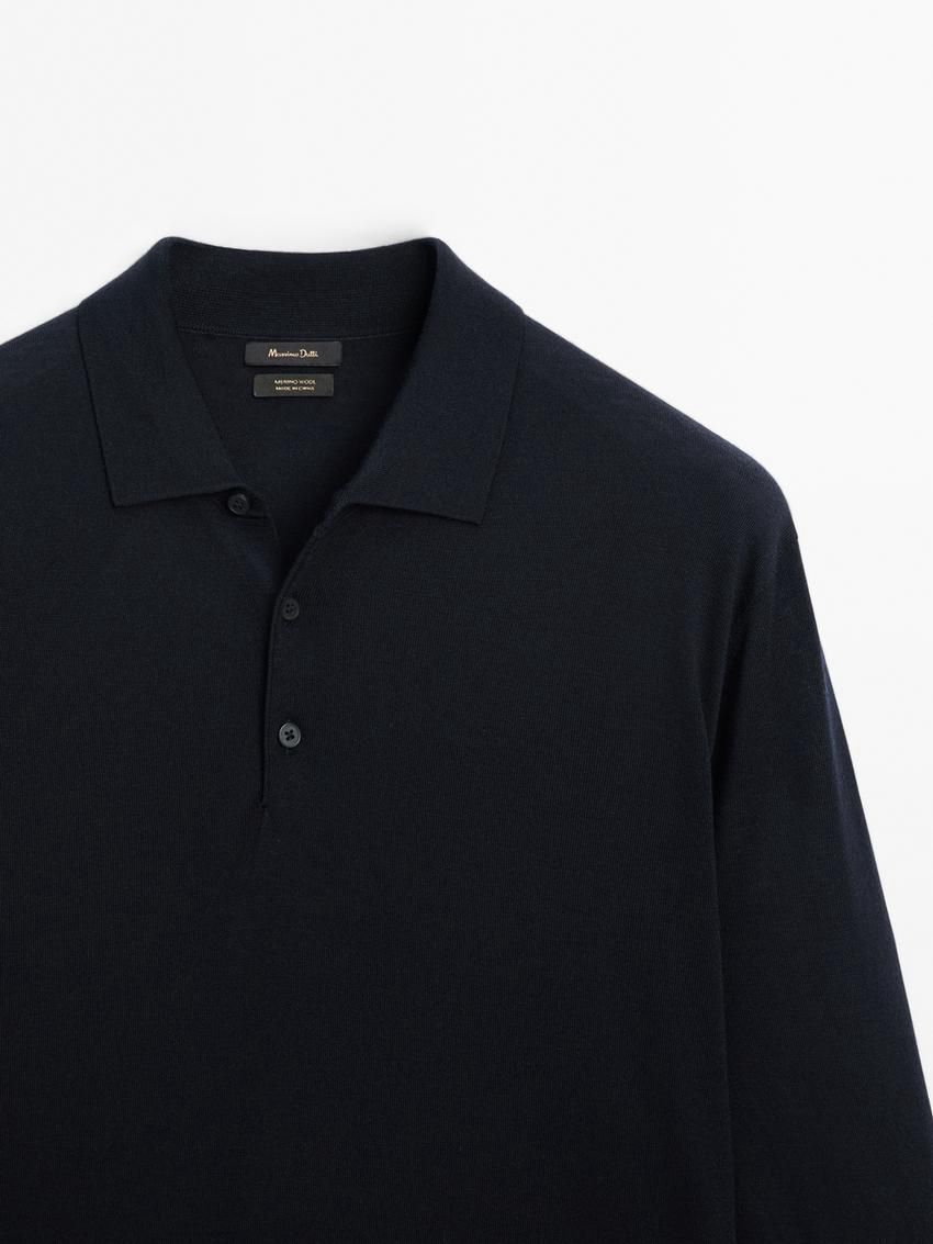 Massimo Dutti Polo Collar In Merino Wool Men Sweater Navy | US-KH0572439