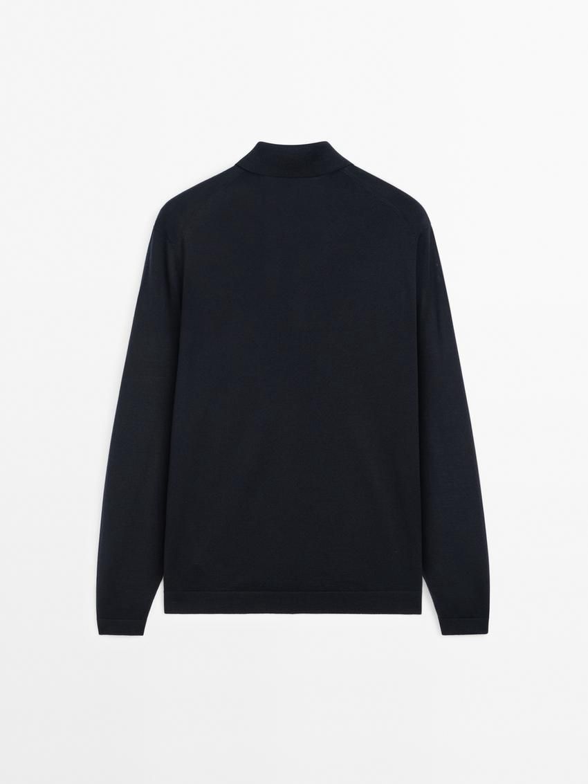 Massimo Dutti Polo Collar In Merino Wool Men Sweater Navy | US-KH0572439