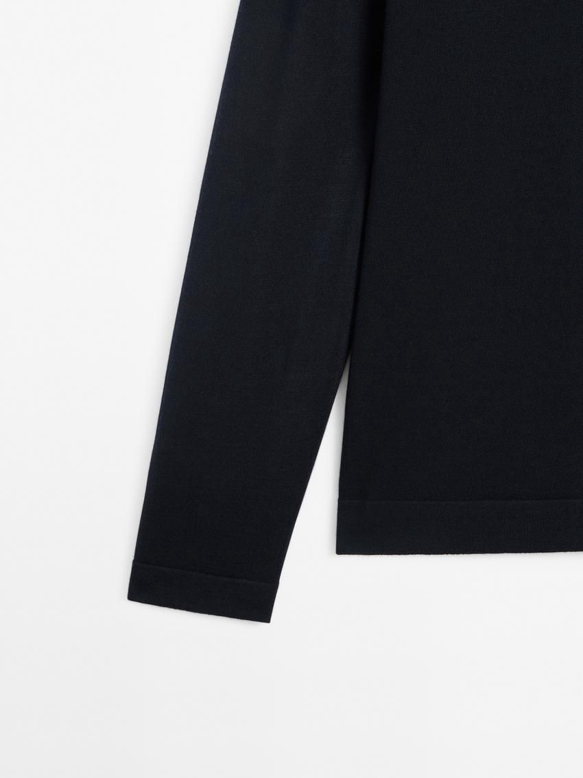 Massimo Dutti Polo Collar In Merino Wool Men Sweater Navy | US-KH0572439