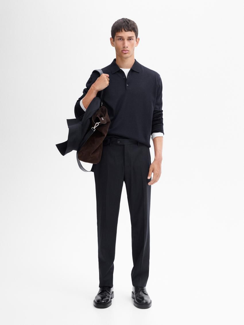 Massimo Dutti Polo Collar In Merino Wool Men Sweater Navy | US-KH0572439