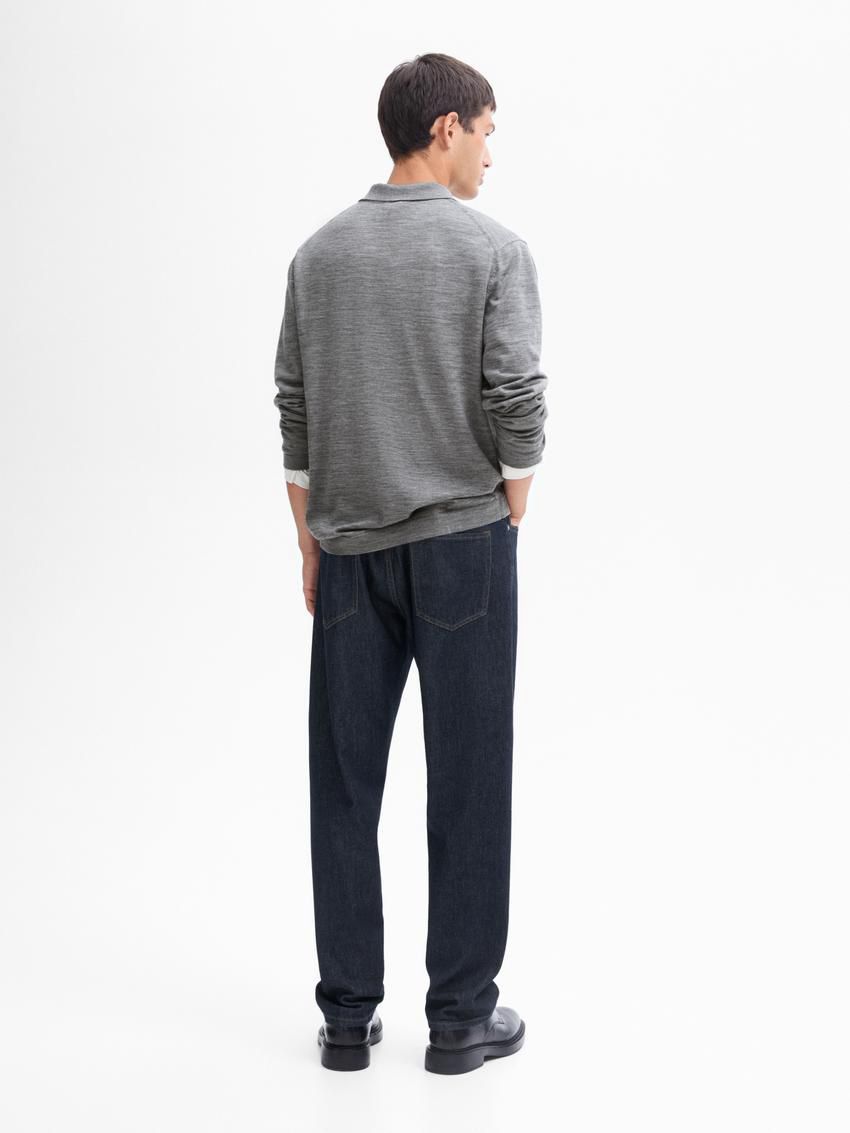 Massimo Dutti Polo Collar In Merino Wool Men Sweater Grey | US-QT9780254