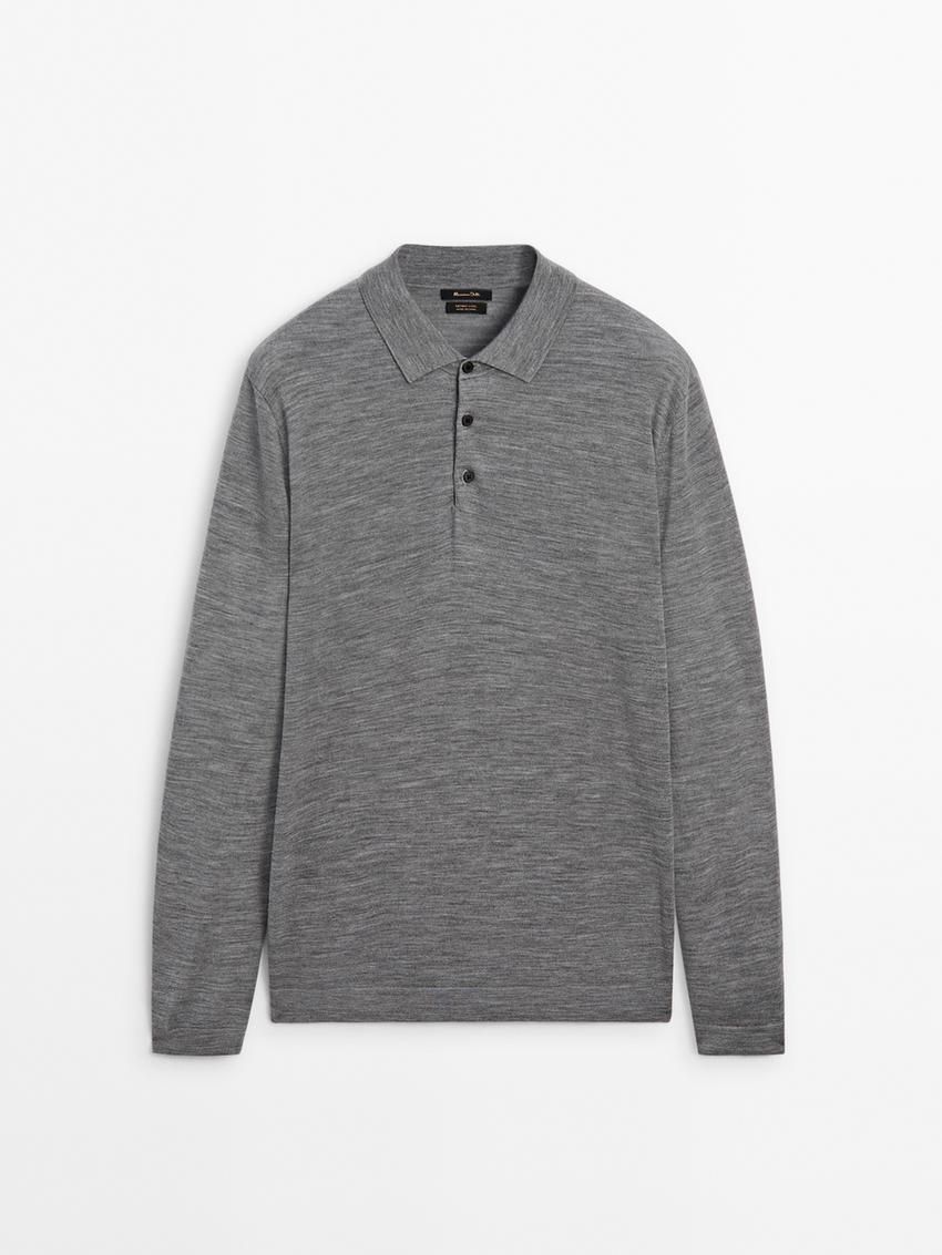 Massimo Dutti Polo Collar In Merino Wool Men Sweater Grey | US-QT9780254