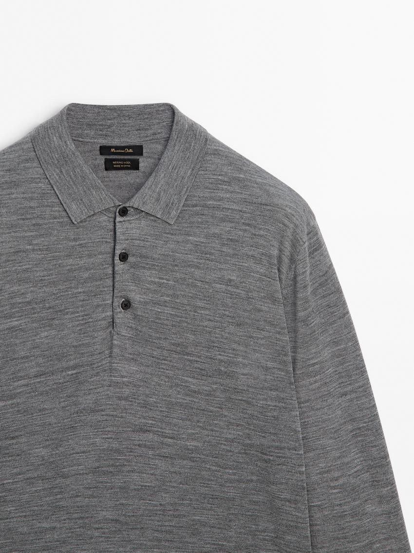 Massimo Dutti Polo Collar In Merino Wool Men Sweater Grey | US-QT9780254
